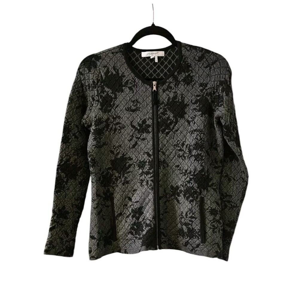 Foxcroft Womens P/S Black & Gray Floral Design ADINA Quilted Jacket Full Zip